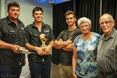 Malcolm McLeavey Memorial Trophy for 1st C Class in Central Zone: Jamie Elms & Mitchell Caldow, awarded by Ayden, Lorraine & Keith McLeavey